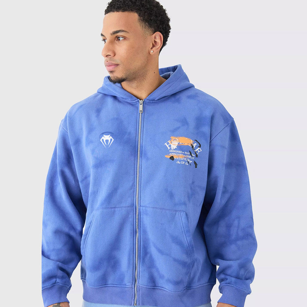 Oversized Faux Layer Acid Wash Embroidered Hoodie