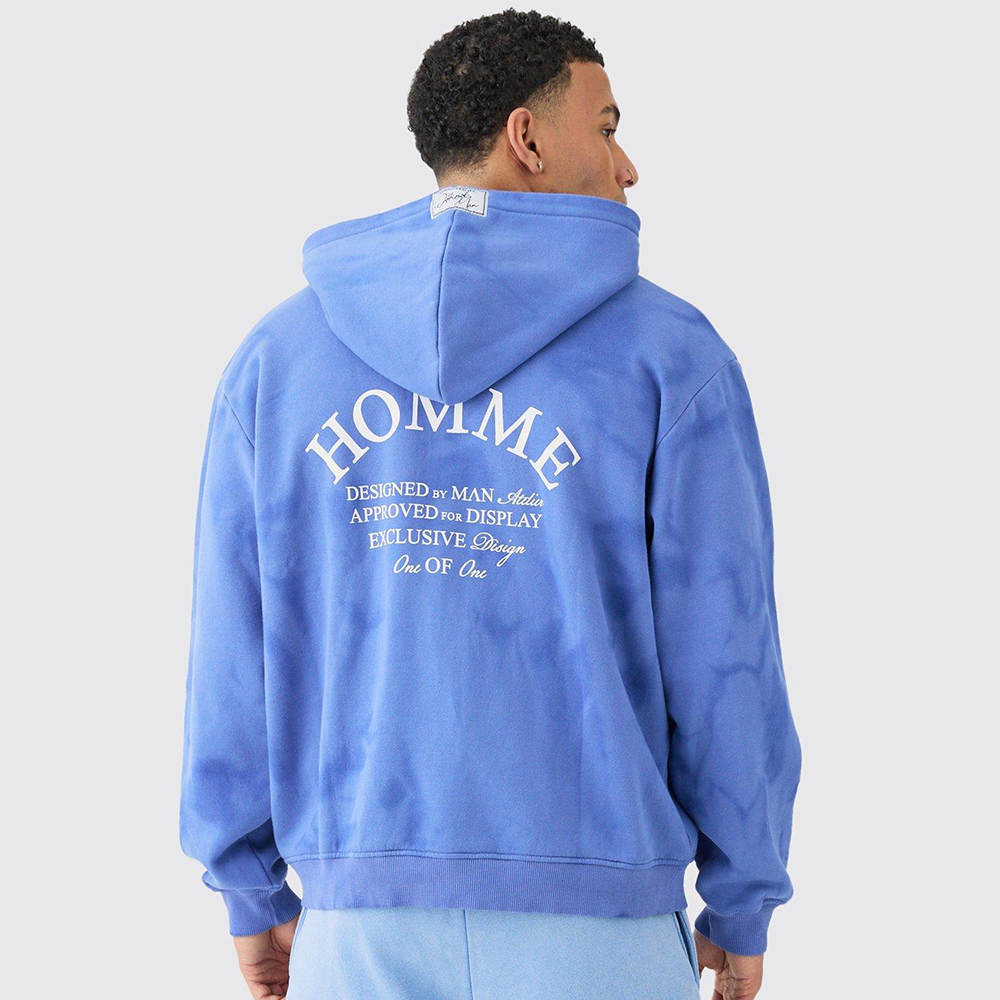 Oversized Faux Layer Acid Wash Embroidered Hoodie